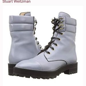 Stuart Weitzman Lexy leather combat boot size 7.5 eggshell blue